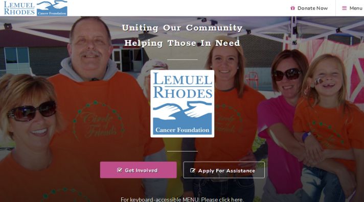 Screenshot of Lem Rhodes Cancer Foundation's new website homepage